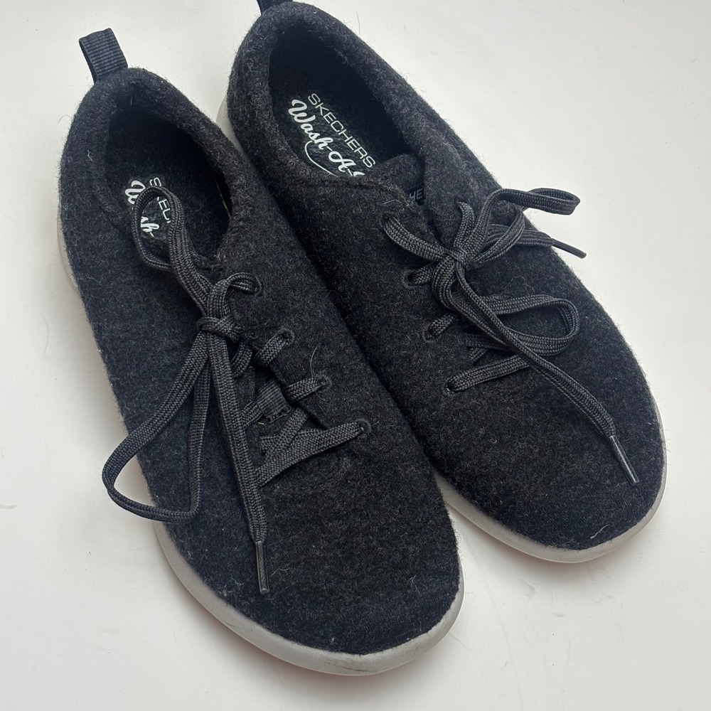 Skechers Wash-A-Wools Women 7.5 Black Wool Lace Up Sneakers 78922 Walking Shoes